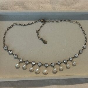Anne Koplik Gold, Crystal, and Pearl Drop Necklace